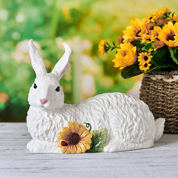 Sunflower Resting Rabbit Figurine, 9.75 IN