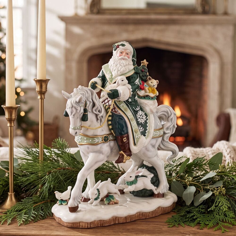 Winter Frost Santa on Horse Figurine, 16IN