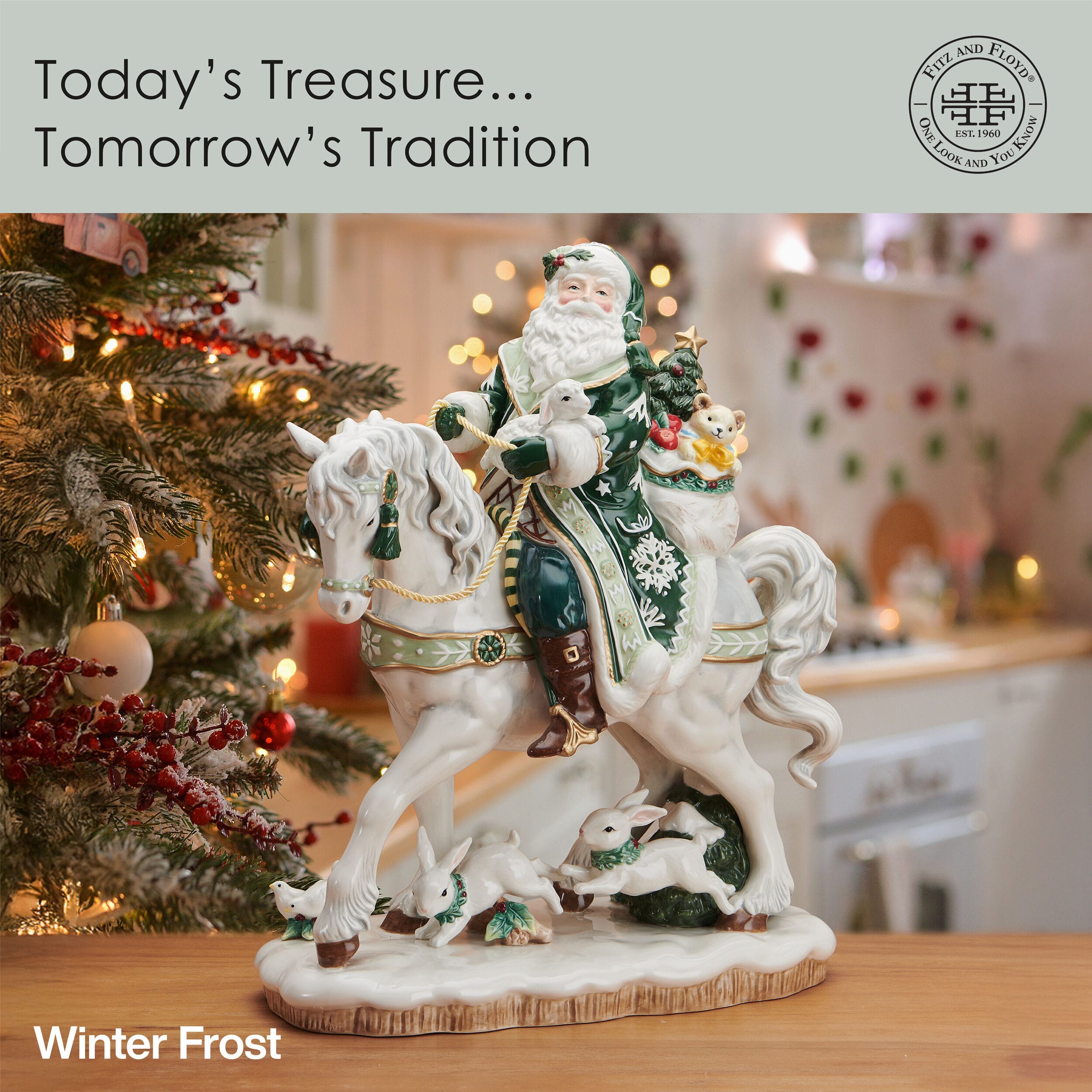 Winter Frost Santa on Horse Figurine, 16IN