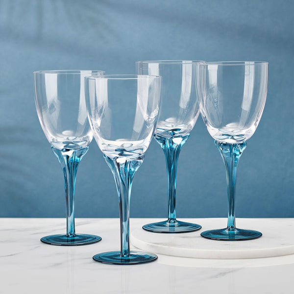 Fitz & Floyd Set of 4 Jardin Wine Glasses, 14 Oz, Blue