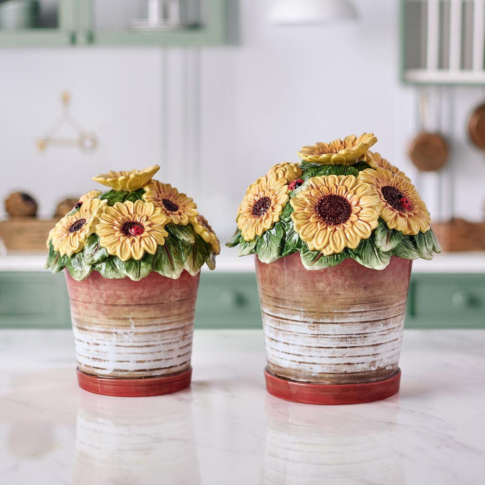 pataya　VINTAGE flower vase2つセット Provence Sunflower Pots Sealed Set of 2 Canisters