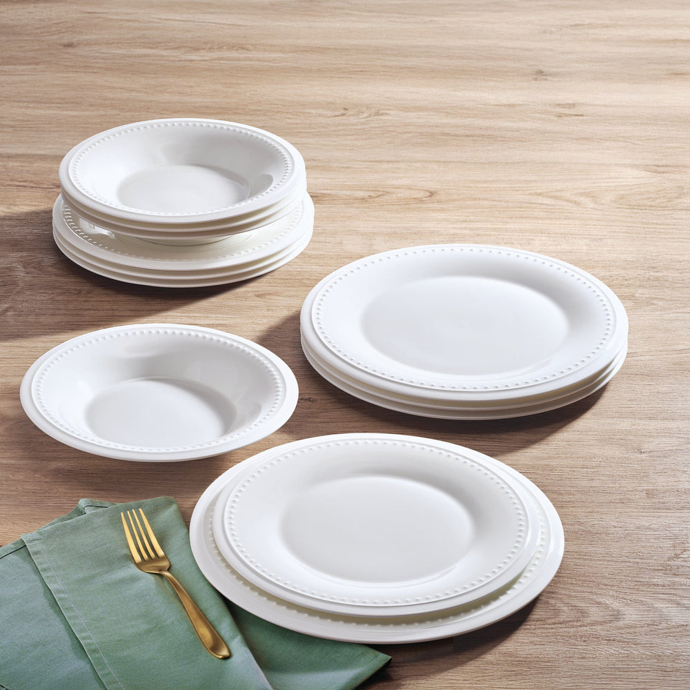 Beaded Tableware Nevaeh White Classic Bead 24 Piece Dinnerware Set, Service for 8