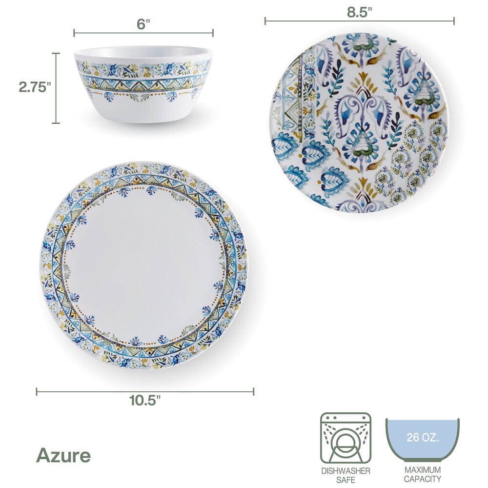 Azure Outdoor Melamine 12 Piece Dinnerware Set, Service for 4