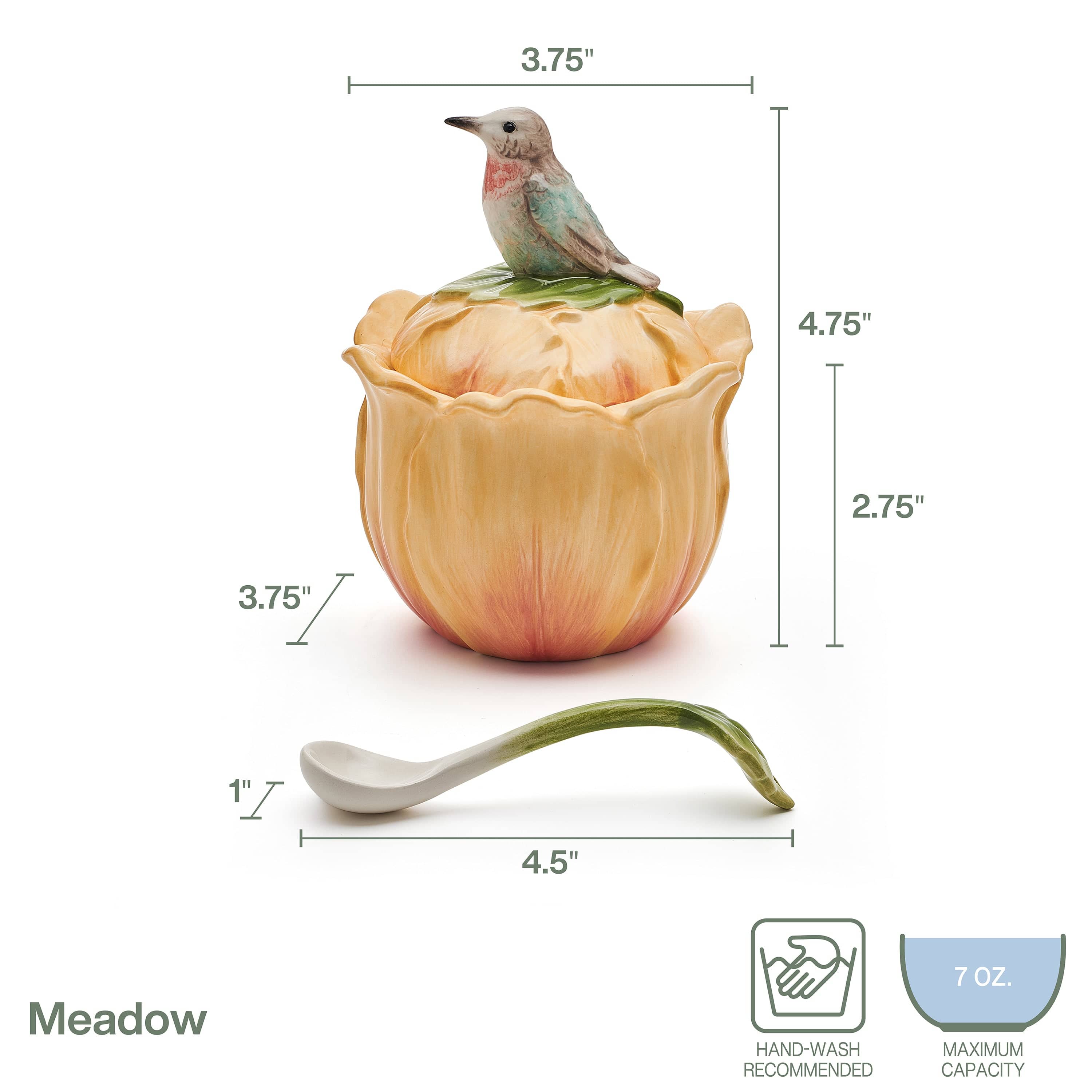 Meadow Floral Sugar Bowl Condiment Jar with Spoon