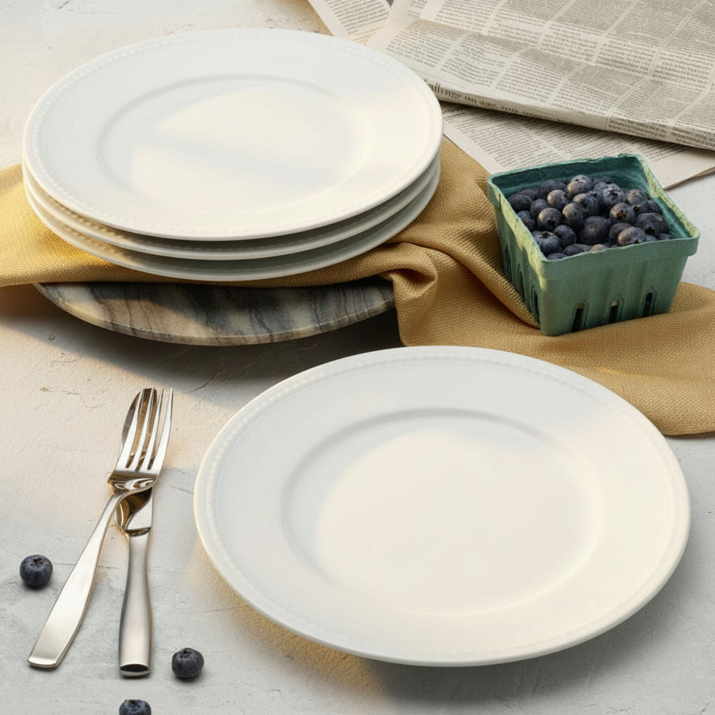 Everyday White® Beaded Set of 4 Dinner Plates