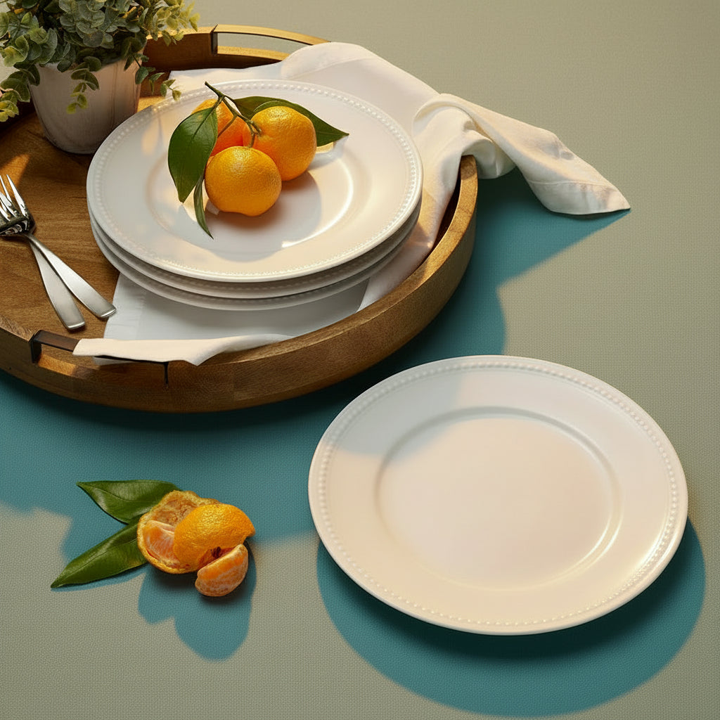 Everyday White® Beaded Set of 4 Dinner Plates