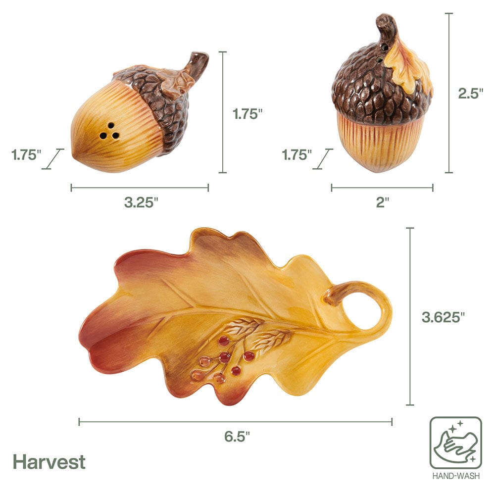 Harvest Acorn Salt and Pepper Set with Tray