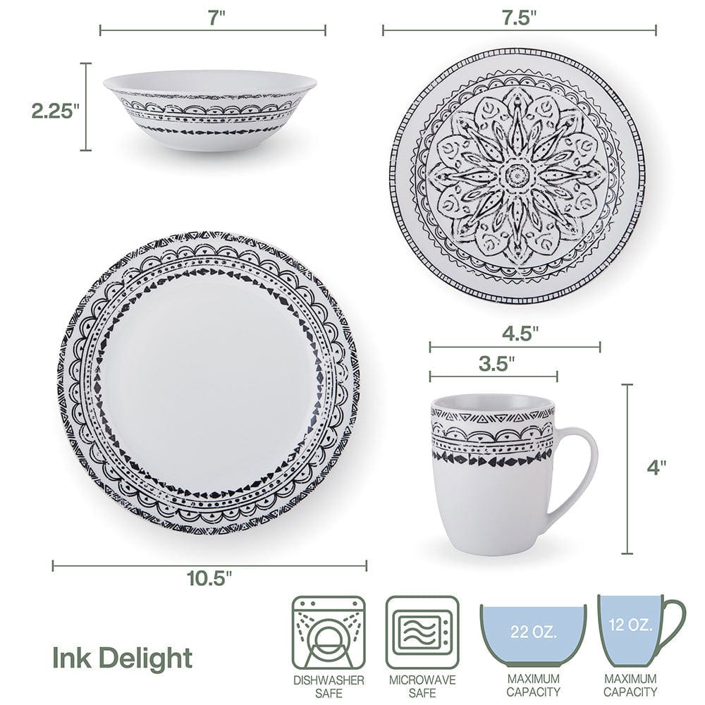 Ink Delight 32 Piece Dinnerware Set, Service for 8