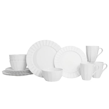 Nevaeh White Fluted 16 Piece Dinnerware Set, Service for 4
