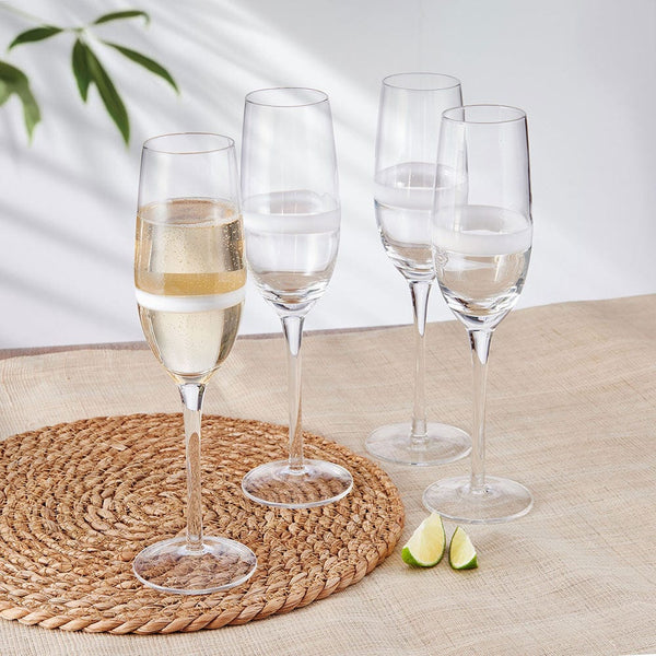 G Francis Crystal Champagne Flutes Set Of 4 - Slanted Rim, 8 Oz Capacity, Elegant Stemware