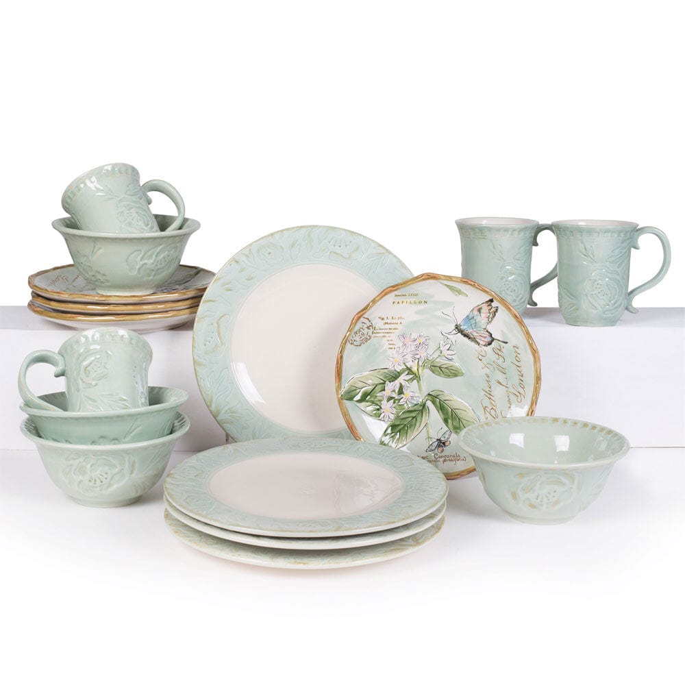Toulouse Green 16 Piece Dinnerware Set, Service for 4