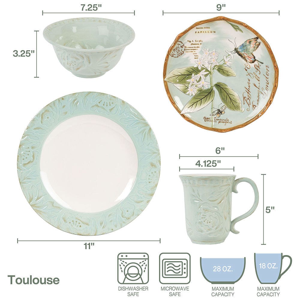 Toulouse Green 16 Piece Dinnerware Set, Service for 4